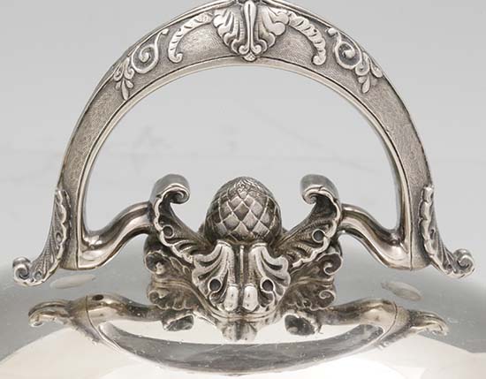 handle of Tiffany antique sterling tureen