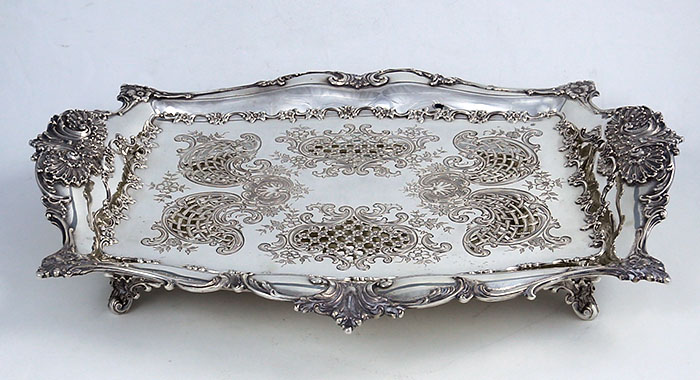 Tiffany pierced and engraved sterling silver asparagus serving dish with liner