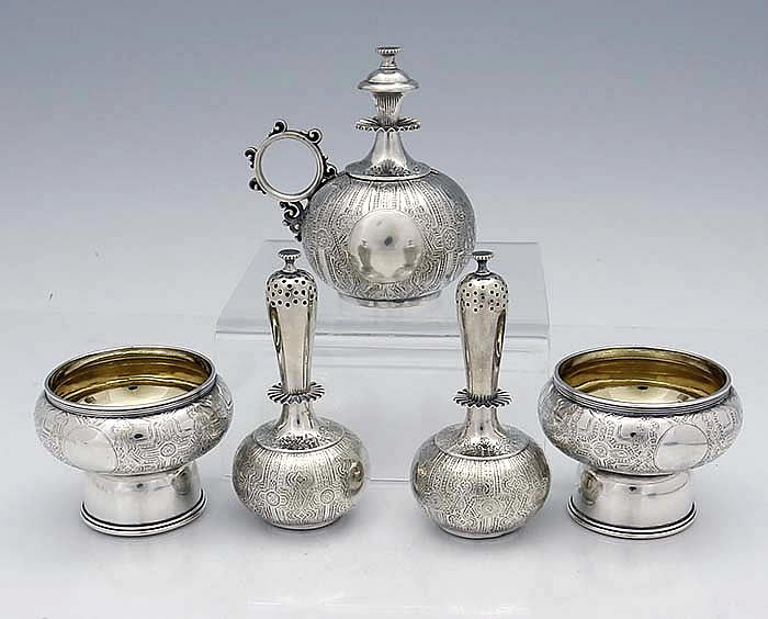 Tiffany Persian style sterling condiment set