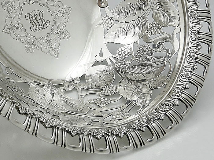 detail of piercing of Tiffany sterling silver bowl