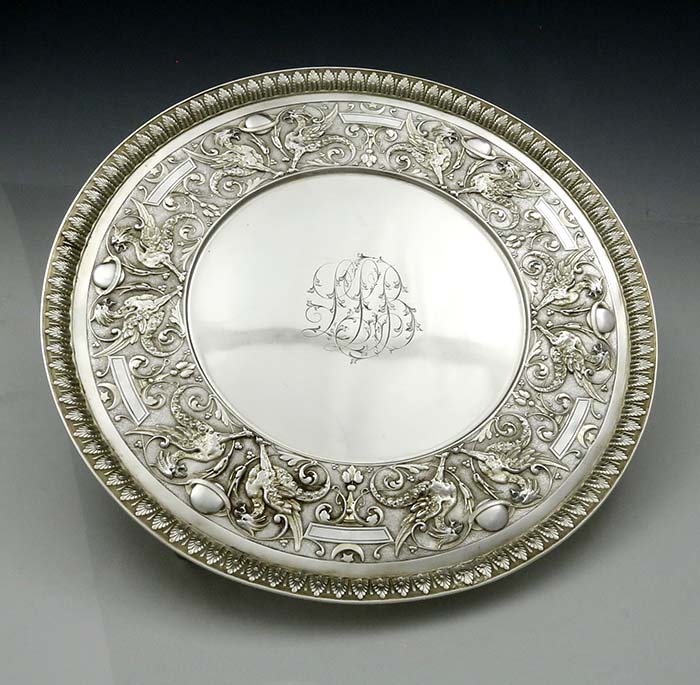 Tiffany sterling silver antique salver with  griffins and planets
