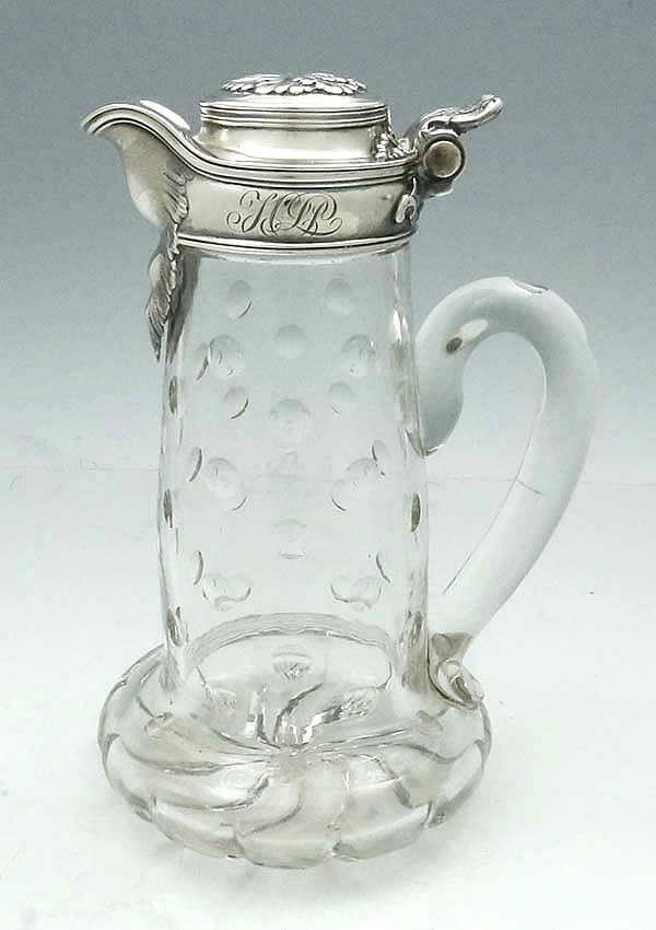one of a pair Tiffany antique sterling and glass carafes
