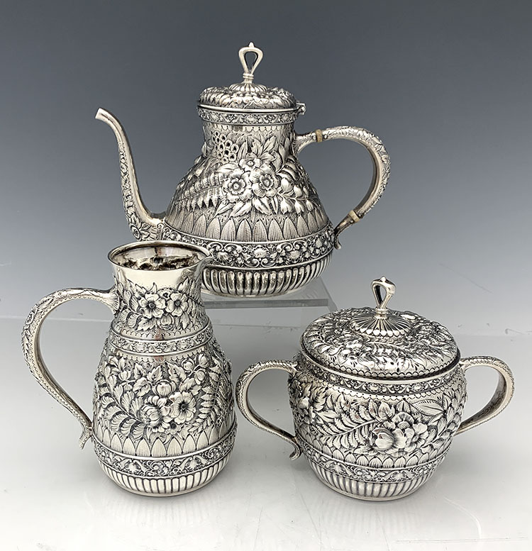 Tiffany antique sterling hand chased repousse small teaset