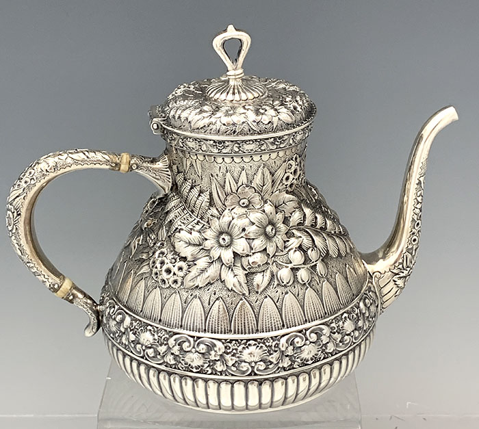 Tiffany antique sterling silver teaset with floral chasing