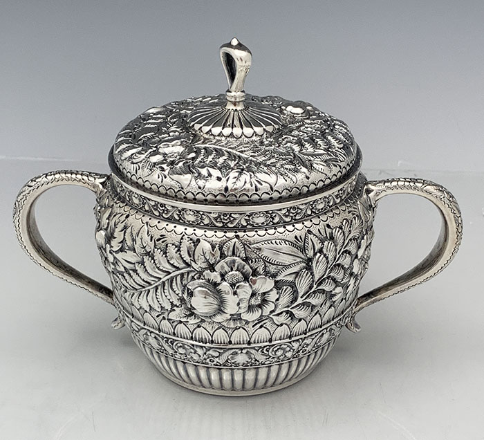 sugar bowl from Tiffany antique sterling repousse teaset