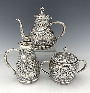 Tiffany antique sterling repousse teaset ferns and flowers