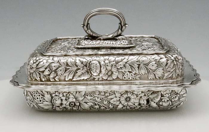 side view of the Tiffany repousse tureen
