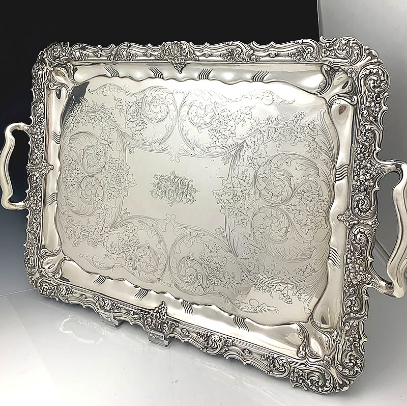 antique sterling Tiffany tea tray with handles