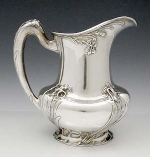 Towle antique sterling art nouveau pitcher with irises applied