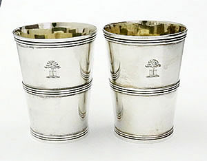 Wiolliam IV antique silver London 1834 pair of silver beakers with engraved crests