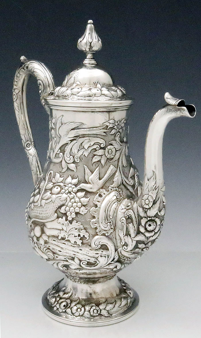 A E Warnwer coin silver antique coffee pot