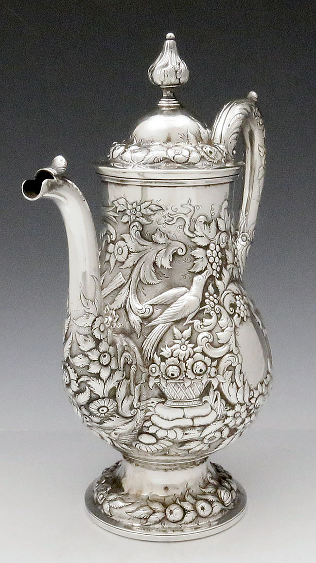 antique Baltimore silver coffee pot by A E Warner