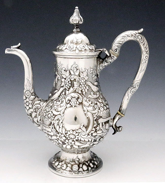 A E Warner coin silver coffee pot