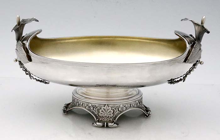 antique American sterling centerpiece bowl with calla lily sides