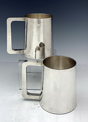 William Frederick rare pair of hand hammered mugs sterling silver