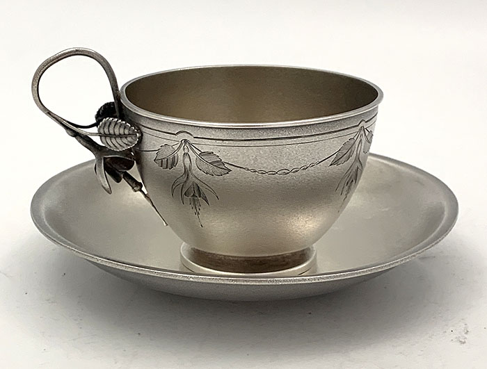 Whiting antique sterling silver cup and saucer fichsia handle
