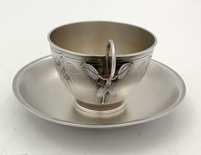 Whiting antique sterling silver satin finish cup and saucer