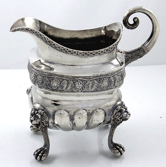 William Thomson circa 1840 coin silver teaset with sheep finial and lion feet