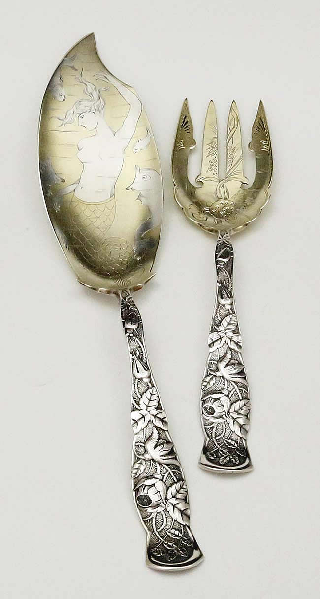 Knowles sterling fish serving set hand engraved