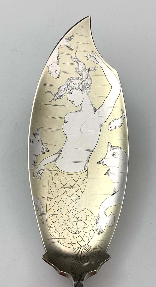Knowles sterling silver dfish set blade with engraved mermaid