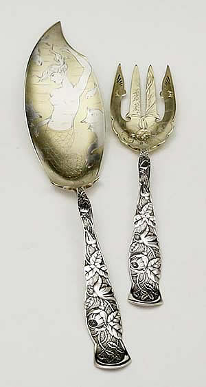 Knowles sterling silver fish serving set Knowles Rose Bug