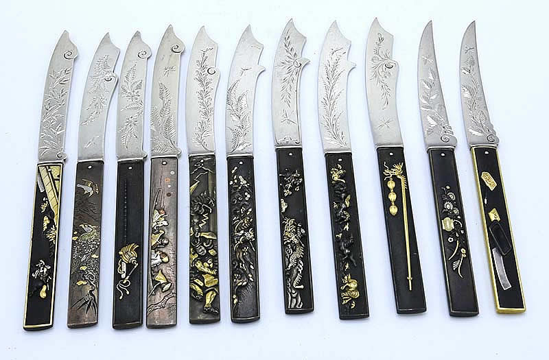 Gorham mixed metal and sterling fruit knives set of eleven kodzuko handles