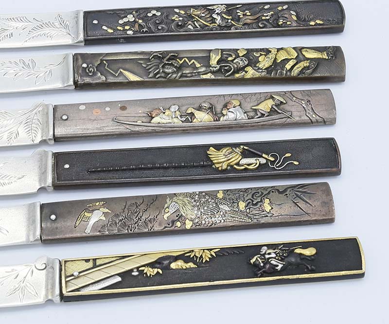 Gorham mixed metal and sterling fruit knives set of eleven kodzuko handles