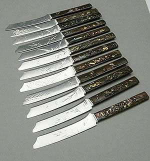 Gorham set of twelve mixed metals and sterling antique number 5 knives