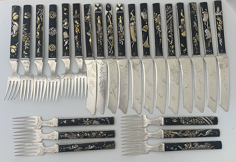 Gorham number 5 sterling and mixed metals fruit knives and forks