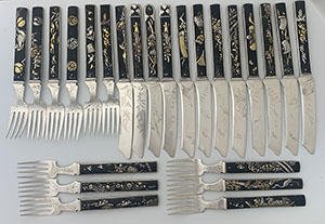 Gorham Japanesque mixed metals engravbed sterling fruit knives number 5