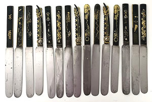 Japanese kozuka knives with steel blades mixed metals fifteen