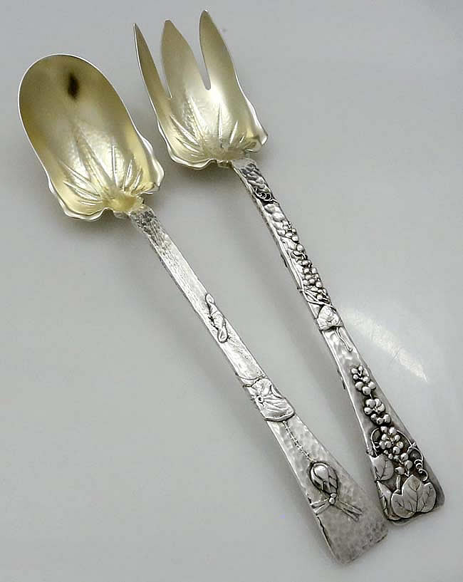 Tiffany antique sterling silver salad set lap over edge applied