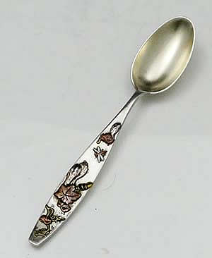 Tiffany antique sterling teaspoon with applied dragon fly and mukume gourds