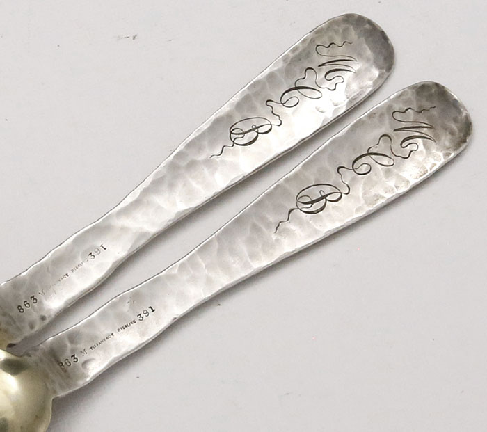 vine style monograms on back of Tiffany pair of forks