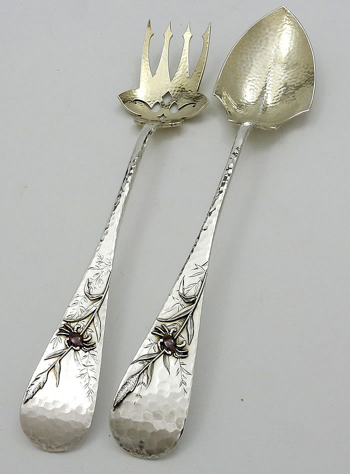 Whiting long handle antique sterling silver salad set