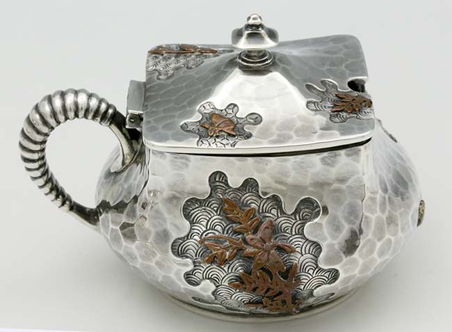 antique sterling and mixed applied metals mustard pot