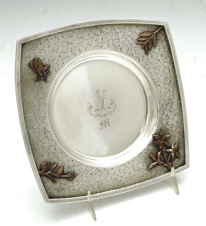 Dominick & Haff antique sterling silver mixed metals plate cheese crested monogrammed