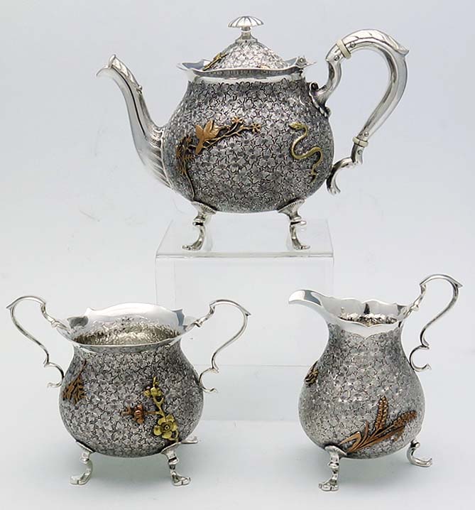 Dominick & Haff antique sterling mixed metals tea set