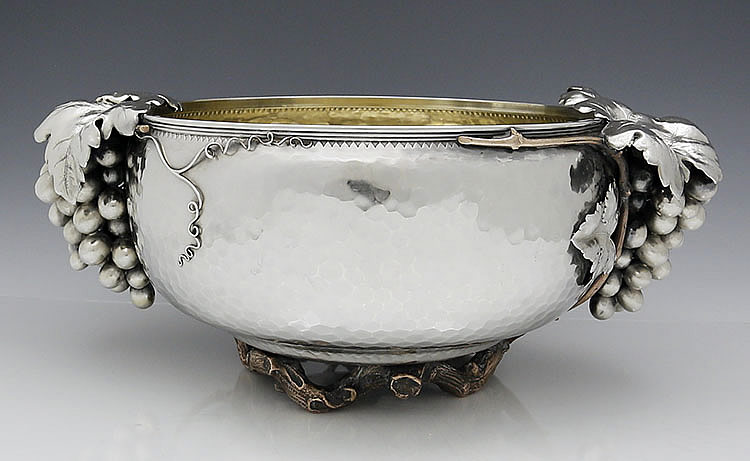 Rare Gorham antique sterling aesthetic mixed metals bowl with grapes and vines