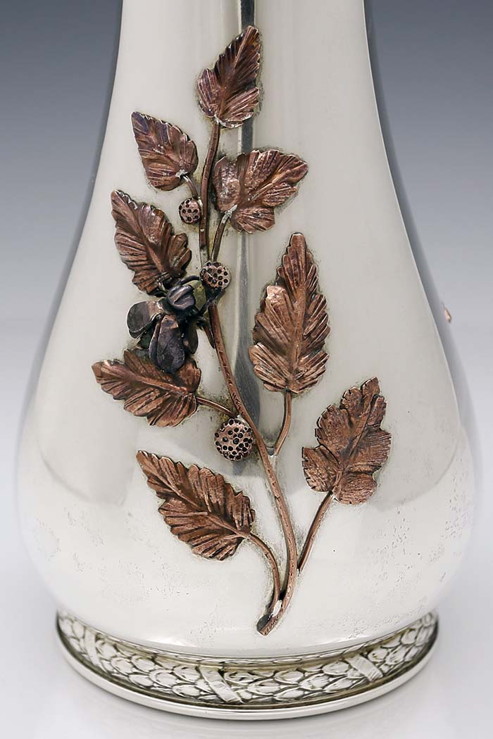 Gorham antique sterling silver mixed metal vase