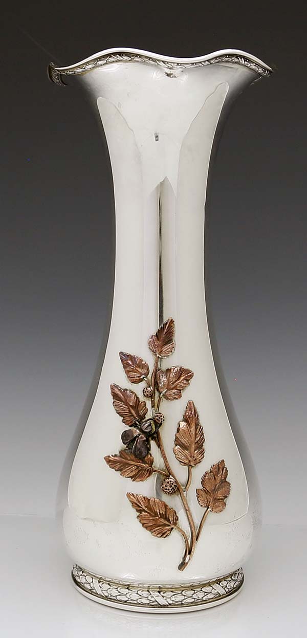 Gorham antique silver sterkling copper mixed metal vase