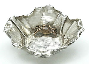 Gorham mixed metals and sterling square dish with copper crab