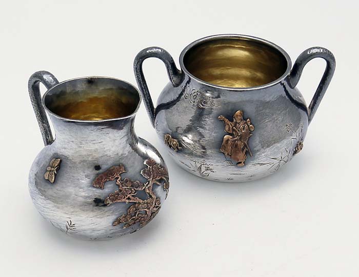 Gorham mixed metals sterling sugra and cream pitcher