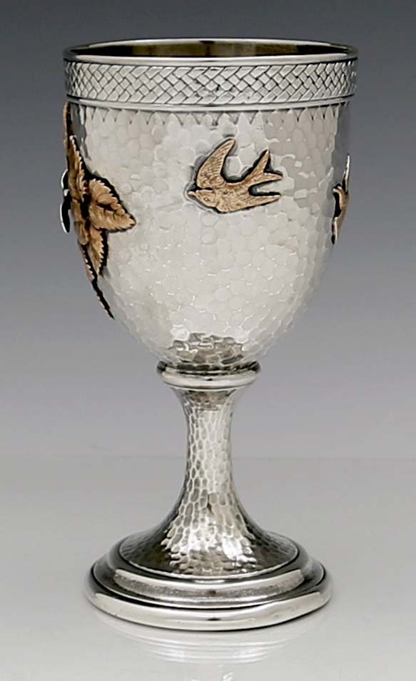 Rare gorham antique sterling silver goblet with applied copper and a bee