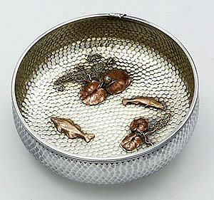 Gorham mixed metals sterling silver bowl applied fish