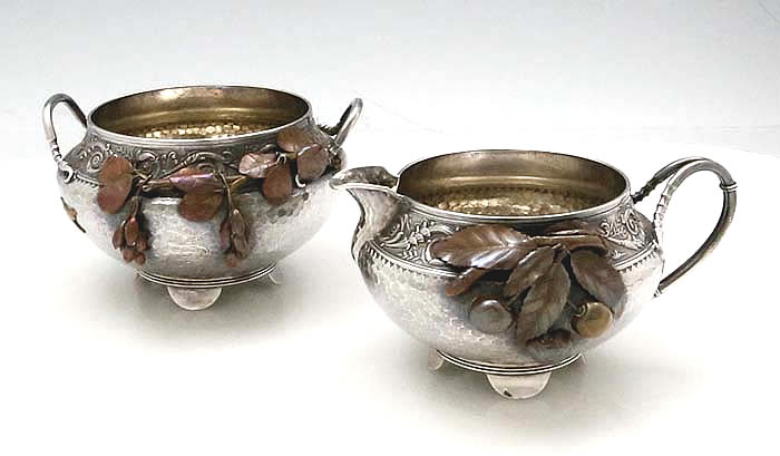 Gorham antique sterling silver mixed metals sugar and creamer