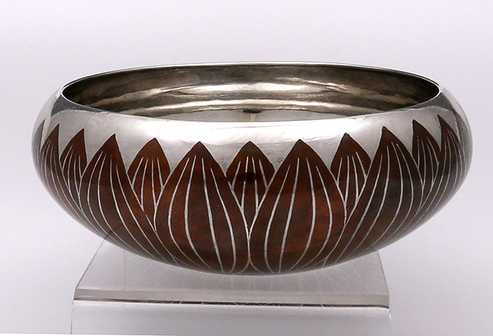 Tiffany antique sterling and inlaid copper mixed metals fruit bowl