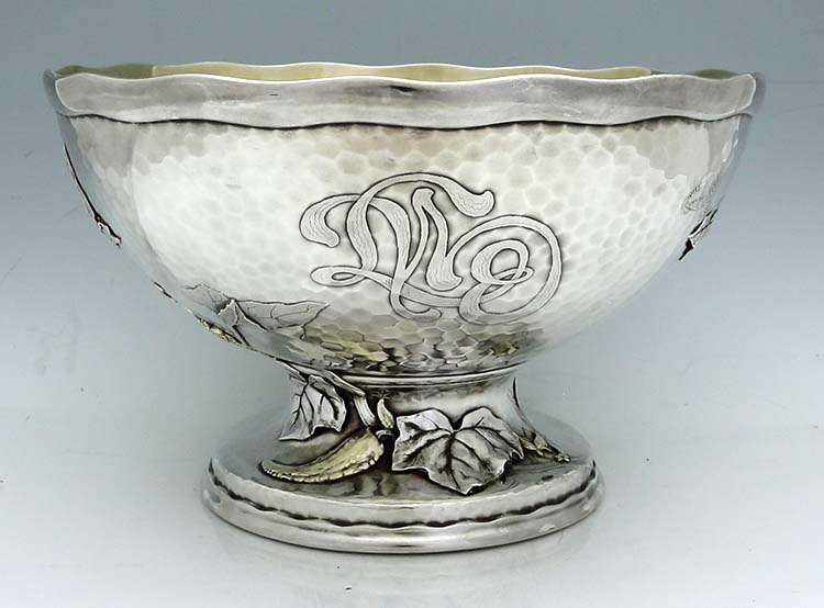 Tiffany sterling punch bowl with applied Japanese cucumber