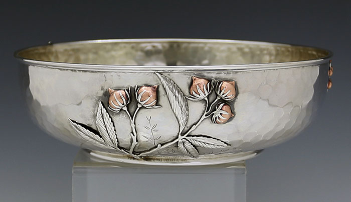 Whiting sterling hammered mixed metals bowl with applied bird
