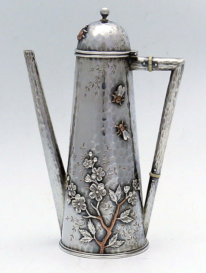 Whiting mixed metals and sterling hammered coffee pot 